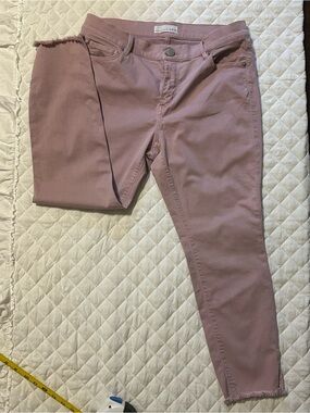 LOFT Mauve Cropped Modern Skinny Frayed-Hem Jeans